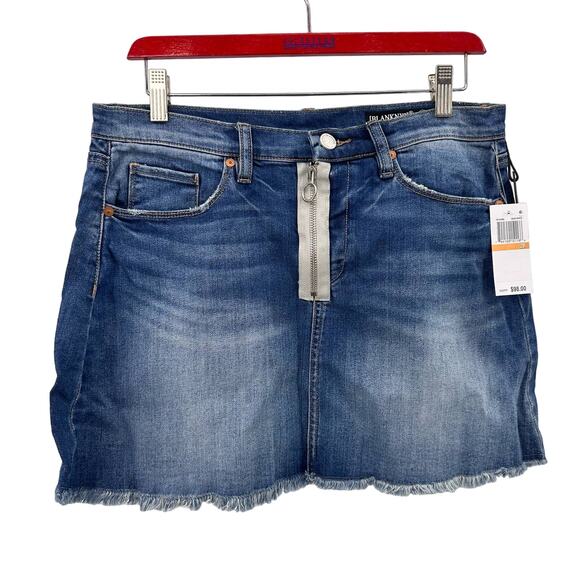 Blank NYC Zip Detail Frayed Denim Jean Skirt 29 Blue Casual Whiskered Faded Mini - Picture 2 of 9